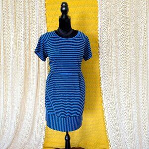 🦋 5 for $25 Blue & Black Striped Cotton Knit Knee Length Dress by Pixley - XL